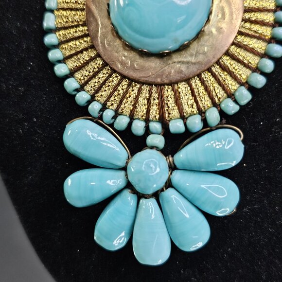 Southwestern Chunky Artisan Wired Turquoise Necklace Ceramic Bead - Picture 4 of 11